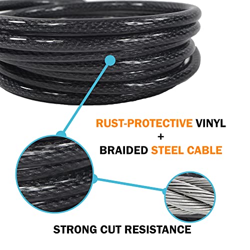 Lumintrail 12mm (1/2 inch) Heavy-Duty Security Cable, Vinyl Coated Braided Steel with Sealed Looped Ends (4', 7', 10', 15' or 30') (4-FT) - size: 4-FT