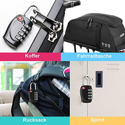 ZHEGE Suitcase Lock TSA Approved, 4 Digit Combination Luggage Lock (Black) | Resettable, for Backpack, Briefcase, Tent, Small Gym Locker Padlock - color: Black 1, size: 4 Digit Padlock