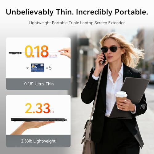 BOSII Laptop Screen Extender One Cable - Triple 14" Ultra Thin IPS FHD 1080P Portable Monitor for 13.3"-17" Laptops Compatible with Windows Mac Travel Work - size: 14.1"