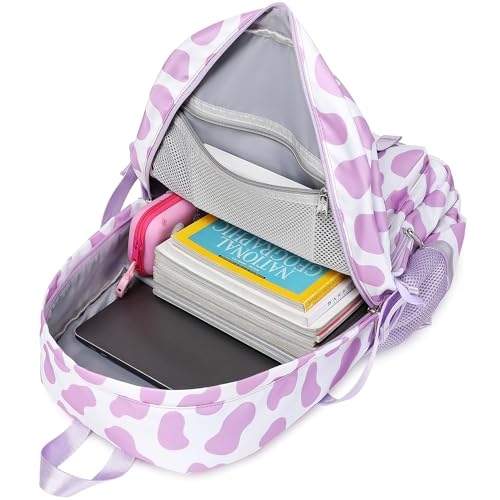 abshoo School Backpack for Girls Bookbag with Lunch Bag Teen Girls School Bag Travel Daypack (Cow Print Purple) - color: Cow Print Purple