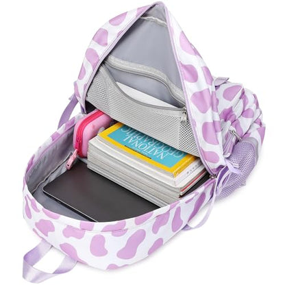 abshoo School Backpack for Girls Bookbag with Lunch Bag Teen Girls School Bag Travel Daypack (Cow Print Purple) - color: Cow Print Purple