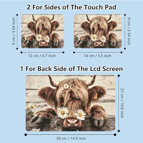 Universal Laptop Skin Sticker with 2 Wrist Pad Skins, Waterproof Scratch Resistant Vinyl Laptop Cover Decal, Cut to Fit for 11–15.6 Inch MacBook HP Dell Lenovo, Daisy Highland Cattle - color: Daisy Highland Cattle