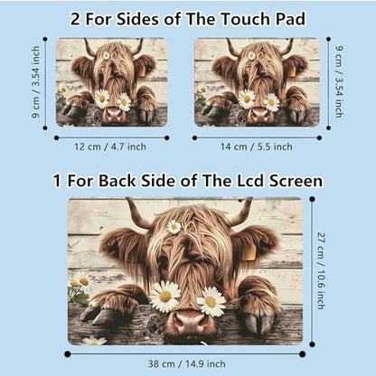 Universal Laptop Skin Sticker with 2 Wrist Pad Skins, Waterproof Scratch Resistant Vinyl Laptop Cover Decal, Cut to Fit for 11–15.6 Inch MacBook HP Dell Lenovo, Daisy Highland Cattle - color: Daisy Highland Cattle
