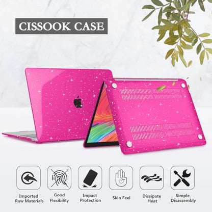CISSOOK Rose Pink Glitter Case for MacBook Air 13 Inch 2021 2020 2018 Release Model A2337 M1 A2179 A1932, Sparkly Hot Pink Hard Shell Case with Keyboard Cover for MacBook Air13 2020-2021 with Touch ID - color: Glitter Star Rose Pink