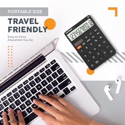 CATIGA 12 Digit Desktop Calculator with Large LCD Display, 4 Funtions Calculator, Round Design Big Button, Solar and Battery Dual Power, Standard Function for Office, Home, School, SD-1292 - color: 2.1) Black