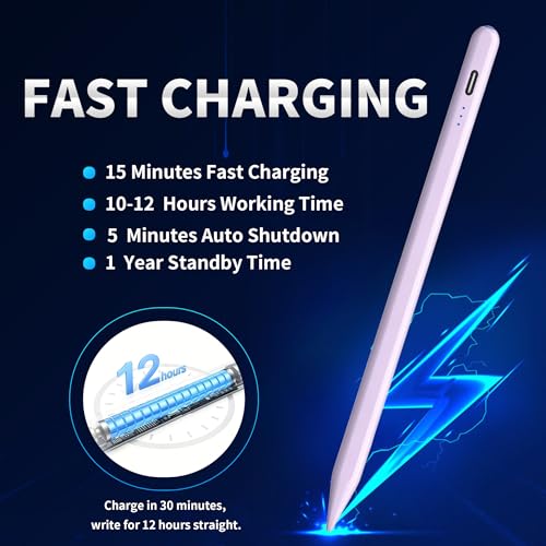 Stylus Pen Android for AMZ Tablet HD 10/Max 11 Compatible with Samsung/Lenovo,Accurate， Push-Button Switch On/Off,Long Battery Life+2Tips(NW Purple) - color: NW Purple
