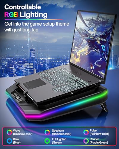 MOUNT PRO Gaming Laptop Cooling Pad, RGB Laptop Cooler Stand with Powerful Turbofan (3500 RPM), Height Adjustable Laptop Fan Cooling Pad for 13-19 Inches Notebook, with Sealed Foam, Touch Control