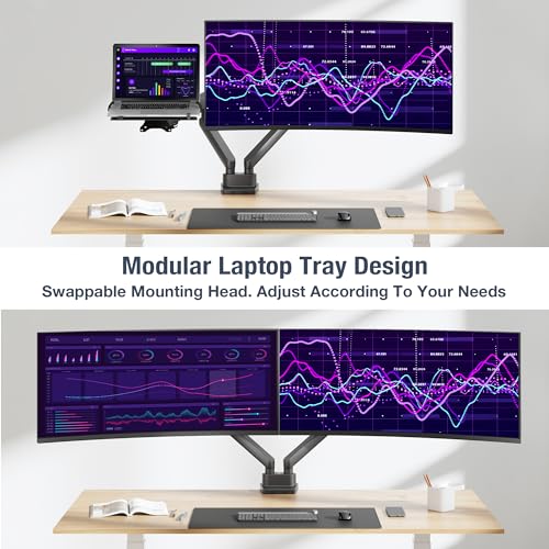 AVLT Laptop & Monitor Arm Desk Mount for 17-38" Screens - Black | Supports flat/curved/ultrawide screens up to 26.4 lbs. Smooth mechanical spring, 15.6" laptop tray and clean cable routing - size: Laptop & 38 Inch Monitor Arm