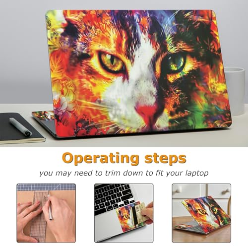 Universal Laptop Skin Sticker with 2 Wrist Pad Decals, 3-Piece Removable Vinyl Laptop Cover, Cat Face Waterproof Anti-Scratch, Easy-Trim Fit for 13.3" 14" 15.6" Laptops - color: Cat Face