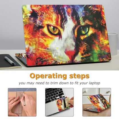 Universal Laptop Skin Sticker with 2 Wrist Pad Decals, 3-Piece Removable Vinyl Laptop Cover, Cat Face Waterproof Anti-Scratch, Easy-Trim Fit for 13.3" 14" 15.6" Laptops - color: Cat Face