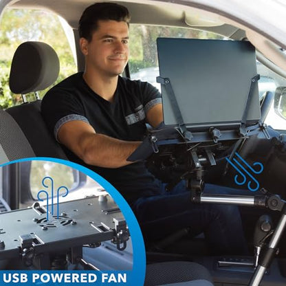 Mount-It! Car Laptop Mount, No-Drill Vehicle Laptop Stand for Vehicle & Truck, Full Motion Computer Holder for Cars Vans SUVs, Adjustable Height 14–22.25”, Fits Notebooks Up to 17” with Cooling Tray