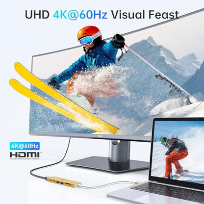 USB C Hub HDMI Adapter for MacBook Pro/Air, 7 in 1 USBC Dongle with HDMI, microSD/SD Card Reader, USB C Data Port,100W PD, and 2 USB 3.0 Compatible for MacBook Pro/Air, Dell XPS, Lenovo Thinkpad. - color: Gold