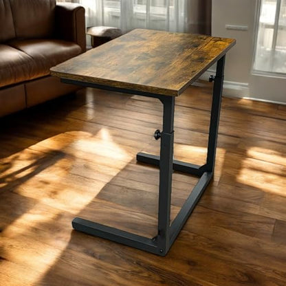 Height Adjustable C-Shaped Sofa Side Table, Laptop Table for Couch & Bed, Rustic Brown - color: Rustic Brown