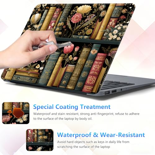 Laptop Skin Sticker Decal 15-15.6 Inch with Cute Mouse Pad, Universal Reusable Vinyl Sticker for 12.1 13 13.3 14 15.4 Inch Netbook and Notebook PC, Bookcase Floral - color: Bookcase Floral