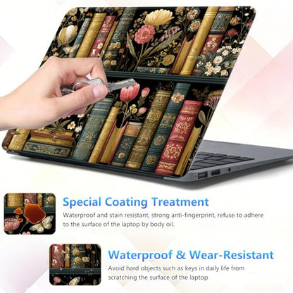 Laptop Skin Sticker Decal 15-15.6 Inch with Cute Mouse Pad, Universal Reusable Vinyl Sticker for 12.1 13 13.3 14 15.4 Inch Netbook and Notebook PC, Bookcase Floral - color: Bookcase Floral