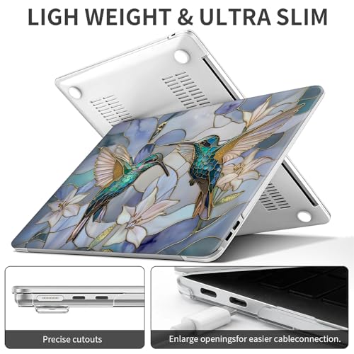 for MacBook Pro 15 Inch Release 2016/2018 Model A1707 A1990 Clear Computer Case,Novelty Premium Pattern Hardshell Laptop Case Gilded Wings Stained Glass Hummingbirds Lilies - color: Gilded Wings Stained Glass Hummingbirds Lilies, size: A1707/A1990(15 inch