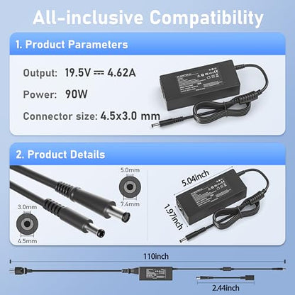 90W AC Adapter for Dell OptiPlex Micro 9020 7010 7020 7040 7050 7060 7070 7080 5050 5060 5070 5080 5090 3040 3046 3050 3070 3080 3090 MFF Business Desktop,Power Supply Cord for Optiplex Micro PC