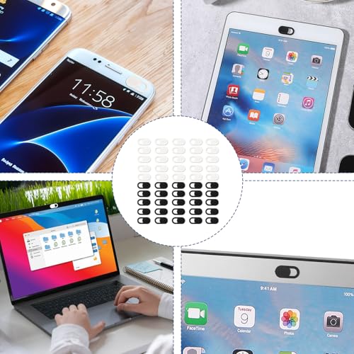 JJUNW 50 Pcs Webcam Cover Slide, 0.023 Inch Ultra-Thin Universal Laptop Camera Cover Slide Webcam Cover for Laptop, Computer(White+Black) - color: White+Black
