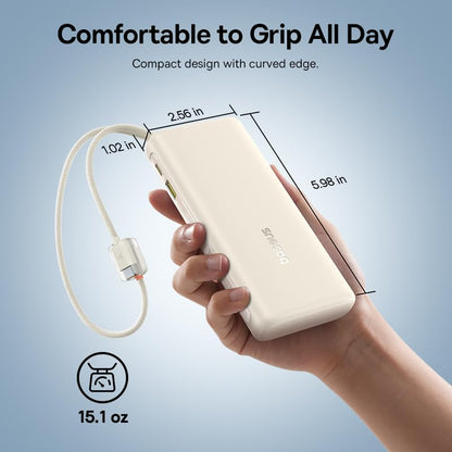 Baseus Portable Charger with Built in Cable, 100W Laptop Power Bank 20000mAh, Travel Essential Fast Charging USB C Battery Pack for MacBook, iPhone 17/16 Series, Samsung Galaxy S25/24, TSA-Approved - color: White