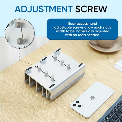 Elestoria 5- Slot Vertical Laptop Stand - Aluminum Laptop Stand Vertical for Desk - Adjustable Width (12-38mm) Fits MacBook Pro/Air, Surface & Gaming Laptops upto 17.3"-Heavy Duty Laptop Holder-Silver - color: Silver