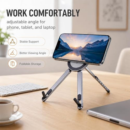 3 in 1 Magnetic Laptop Stand Foldable(Aluminum Alloy Gray) | For Phone Tablet Laptop 10-16 Inch, 8 Level Height Adjustable Computer Riser, Aluminum Alloy, Travel Desk Home Office Use