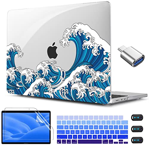 CISSOOK Compatible with MacBook Air 13.6 inch Case M2 M3 M4 M5 Ocean | A3449 A3240 A3113 A2681, 5in1 Set Hard Shell Case Keyboard Cover for MacBook Air 13 inch 2022 - 2026, Great Wave - color: Air13.6inch-Great Wave