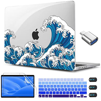 CISSOOK Compatible with MacBook Air 13.6 inch Case M2 M3 M4 M5 Ocean | A3449 A3240 A3113 A2681, 5in1 Set Hard Shell Case Keyboard Cover for MacBook Air 13 inch 2022 - 2026, Great Wave - color: Air13.6inch-Great Wave
