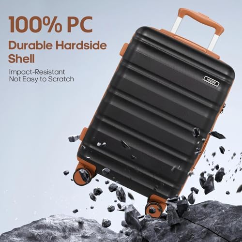 7 Piece Luggage Sets with Premium YKK Zipper, 20/24/28in PC Hardside Suitcase With Spinner Wheels, Luggage Airline Approved, Durable Suitcase Sets with TSA Locks for Travel - color: Black, size: 7 piece set (20/24/28inch)