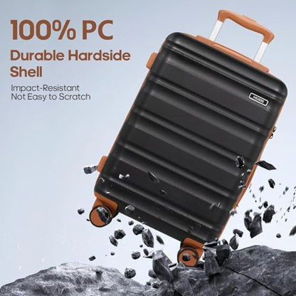 7 Piece Luggage Sets with Premium YKK Zipper, 20/24/28in PC Hardside Suitcase With Spinner Wheels, Luggage Airline Approved, Durable Suitcase Sets with TSA Locks for Travel - color: Black, size: 7 piece set (20/24/28inch)