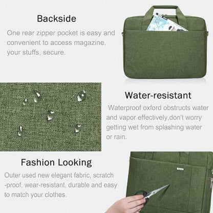 Voova 15.6-15 Inch Laptop Bag, Computer Bag, MacBook Bag, Army Green | Expandable splash-proof laptop messenger bag with removable strap; fits notebooks, MacBook, HP, Dell, Lenovo and Asus - color: Army Green, size: 14-15.6 Inch