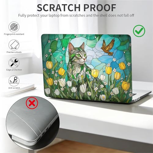 for MacBook Pro 15 Inch Release 2016/2018 Model A1707 A1990 Black Computer Case,Novelty Premium Pattern Hardshell Laptop Case Tulip Meadow Stained Glass Feline - color: Tulip Meadow Stained Glass Feline, size: A1707/A1990(15 inch)-Black