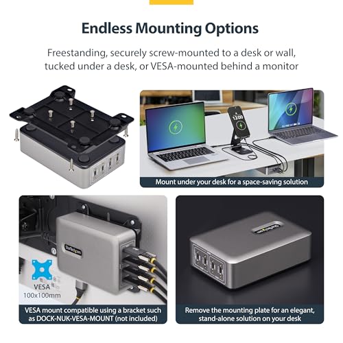 StarTech 4-Port 240W GaN USB-C Charging Station, iPhone 16/15/Pro, iPad Pro | 240W GaN Charger Block for MacBook Pro/Air, Dell XPS, Pixel and more, 424DNA-USB-C-CHARGER