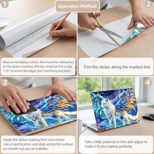 Aesthetic Laptop Skin Cover,12-15.6 Inch Universal Vinyl Sticker Decal,Waterproof Scratch-Resistant Notebook Wrap,Removable Residue-Free Protector,Fantasy Wolf Wings - color: Fantasy Wolf Wings