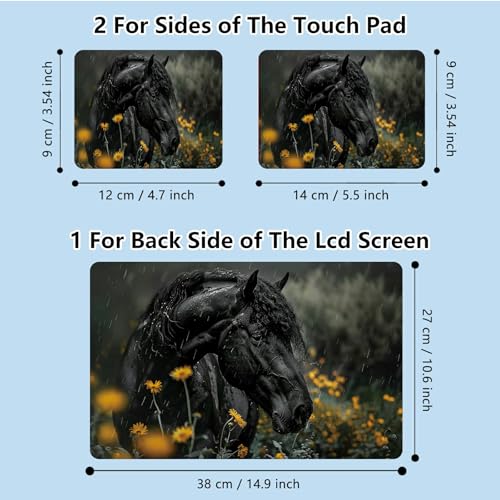 Universal Laptop Skin Sticker with 2 Wrist Pad Skins, Waterproof Scratch Resistant Vinyl Laptop Cover Decal, Cut to Fit for 11–15.6 Inch MacBook HP Dell Lenovo, Black Horse - color: Black Horse