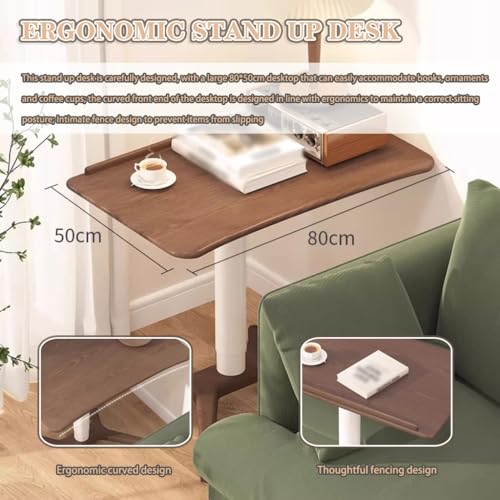 Height Adjustable Standing Desk, Mobile Lifting Workstation, Ergonomic Laptop Table, Sofa Side Table with Wheels, Large Space Study Desk(Brown)