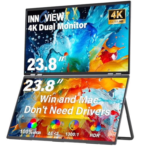 InnoView Dual Portable Monitor 23.8" 3840x2160P 4K 100% sRGB 315°Adjustable Dual Stacked Foldable Monitor Built-in Speakers Screen Extender with HDMI/USB-C/DP for Laptop Windows Mac - size: 23.8-inch