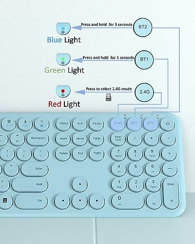 Silent Wireless Keyboard, Bluetooth/2.4G Dual-Mode (Blue) | scissor-switch, ful-size office, slim profile with round keycaps, and compatibility with Windows, Mac, and PC - color: Blue Keyboard