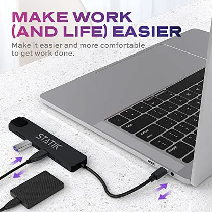 STATIK UltraHub Powered USB C Hub - Multiport Adapter - 8-in-1 Docking Station with 4K USB C HDMI, 100Mbps Ethernet, SD/TF Card Reader & Laptop Dock