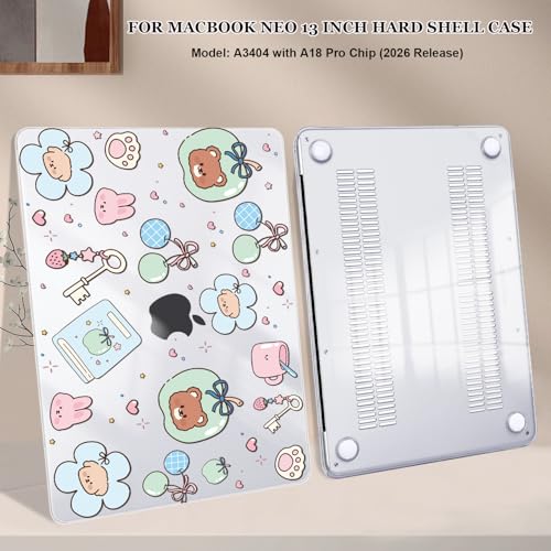 for MacBook Neo 13 inch Case 2026 Release A3404 Cover, Ultra-Thin Printed Pattern Plastic Hard Shell Case Protective Case for MacBook Neo 13 with Apple A18 Pro Chip, Cute Little Bear - color: Cute Little Bear