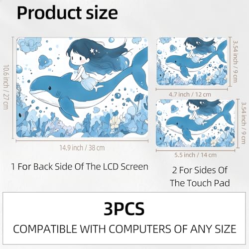 Dreamy Whale Flight Universal Laptop Skin Sticker 3PCS, Protective Decal Trim-to-Fit 11.6" 13.3" 14" 15.6" Laptop Vinyl Cover, Removable Anti-Scratch Computer Decal Protector - color: Dreamy Whale Flight