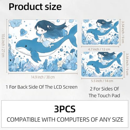 Dreamy Whale Flight Universal Laptop Skin Sticker 3PCS, Protective Decal Trim-to-Fit 11.6" 13.3" 14" 15.6" Laptop Vinyl Cover, Removable Anti-Scratch Computer Decal Protector - color: Dreamy Whale Flight