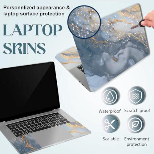 SUPERDANT 3 Pcs Grey Gold Marble Laptop Skin 14.9x10.6in Trimmable PVC Notebook Decal Reusable Cover for 12 13 14 15 15.6 Inch Notebook Surface Grey Gold Sticker Kit - style: Grey Gold Marble