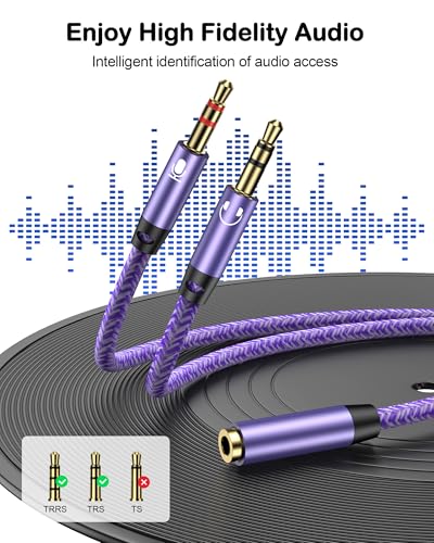 3.5mm Audio Splitter for Headphones and Microphone (Purple) | 3.5mm Female to 2 Male, Headset to PC Adapter, Y Splitter Cable Adaptor, Gaming & Office, PS5, Xbox, Switch, Laptop, Tablets
