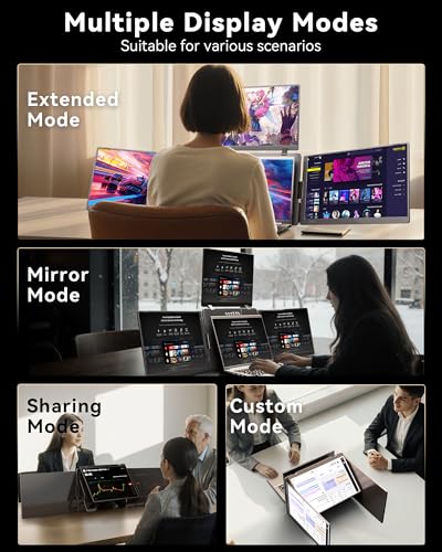 14" Triple Screen Monitor Extender, Quad Monitors for 14-16.5" Laptops | 1 Cable for 3 Screens Portable Monitor, Travel Screen Extender, Compatible with Win MacOS, FHD 1200P IPS, USB-C/HDMI-S780 Pro