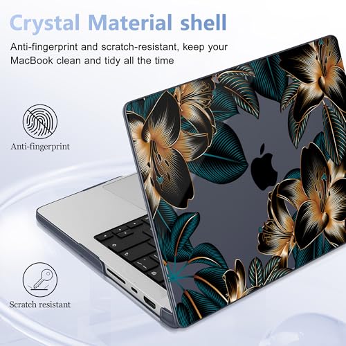 May Chen for 2026 MacBook Pro 14-inch M5 M4 M3 M2 M1 Pro/Max Chip, Release 2026 2025-2021, Model A3427 A3426 A3434 A3112 A3401 A3185, Plastic Hard Shell with Keyboard Cover, Golden Lilies Flowers - color: Golden Lilies Flowers