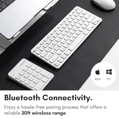 Macally Bluetooth Number Pad for Laptop, Apple, Mac, iMac, MacBook Pro/Air, Ipad, Windows PC, Tablet, or Computer - Rechargeable 18 Key Wireless Numeric Keypad - Bluetooth 10 Key Numpad Keyboard