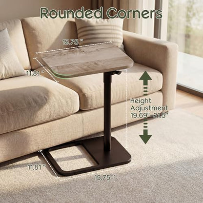 YUHFERA Couch Table, 360° Swivel Adjustable TV Tray for Small Spaces, Gray | Height-adjustable sofa side table slides under seating for eating, reading, laptop work, and everyday essentials - color: Grey