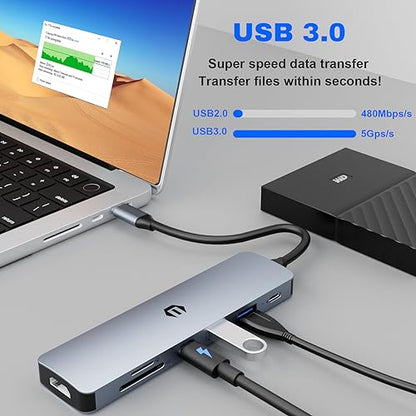 USB C Hub Multiport Adapter, 7 in 1 USB C Docking Station with HDMI, 100W PD Charger, 2 USB 3.0, USB C 3.0, SD/TF Card Reader for Chromebook Pixel, Dell XPS 13