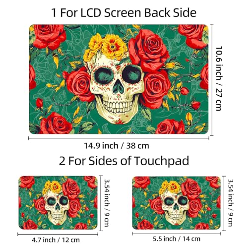 Universal Laptop Skin Sticker Decal, 12"-15.6" Aesthetic Vinyl Wrap, Skull Red Roses Waterproof Notebook Cover Art Protector for MacBook HP Dell Lenovo, Fits 13" 14" 15" 15.6" - color: Skull Red Roses