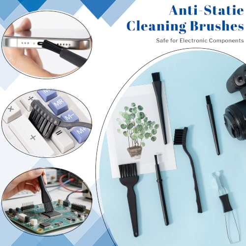 SIMPOR 6 Pcs Anti Static Brush Set with Keycap Puller, PC Computer Electronics Keyboard Cleaning Kit, Nylon Keyboard Cleaning Brush Cleaner for Mechanical Keyboard, PCB, Camera, Car Vents